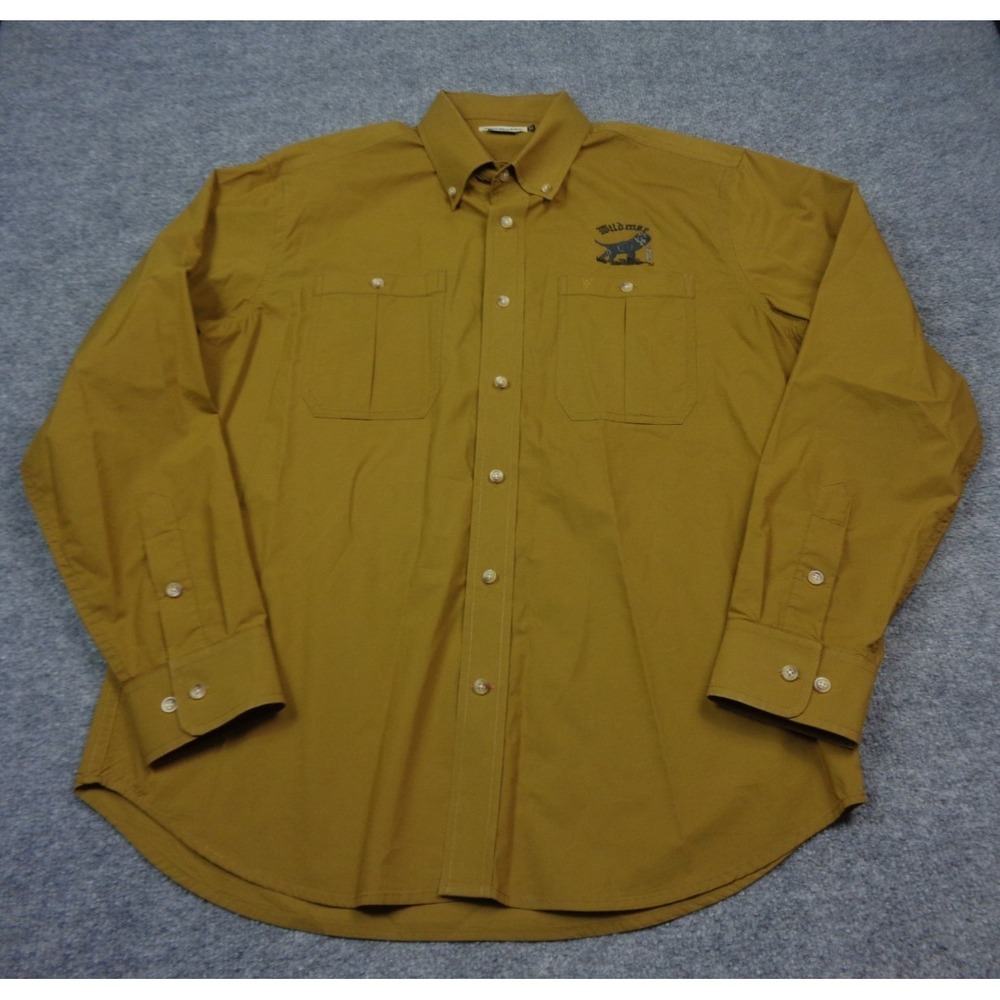 Men's Tom Beckbe Button-Down Casual Shirt in dark tan with Wildrose kennel logo